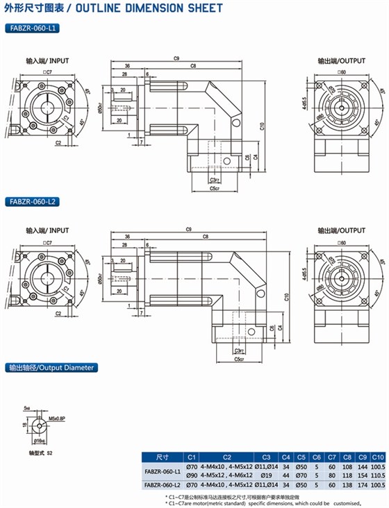 FABZR060型精密行星减速机外形安装尺寸图