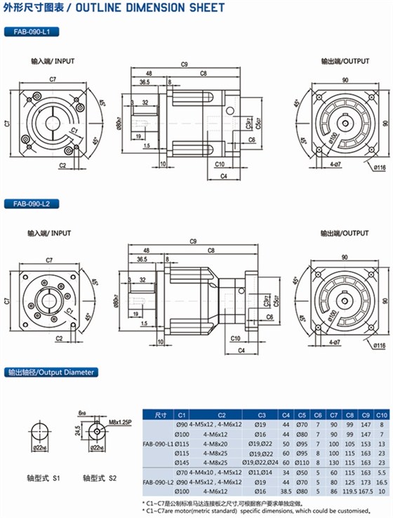FAB090型行星精密减速机安装尺寸图