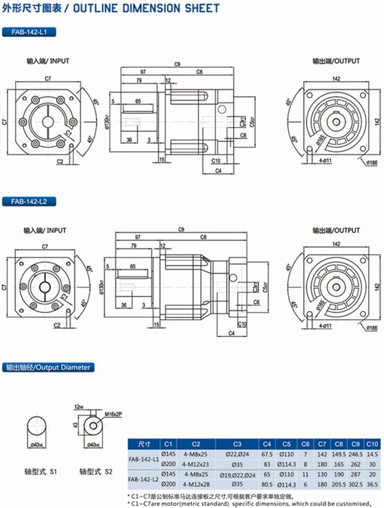 FAB142型行星精密减速机安装尺寸图