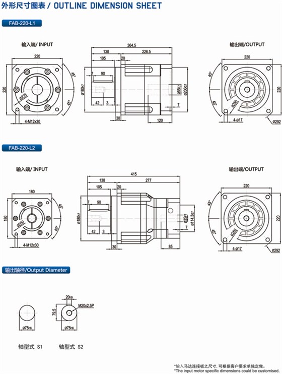FAB220型行星精密减速机安装尺寸图